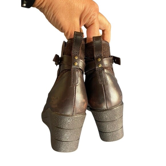 Ugg Emalie Waterproof Leather Wedge Ankle Boots Brown Size 8 Leather Shearling - Picture 5 of 11